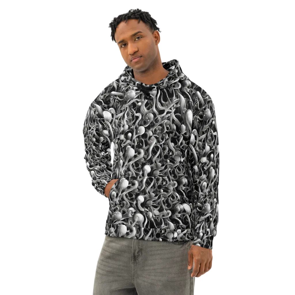 Fluid Monochrome on Cotton Hoodie — Left Front