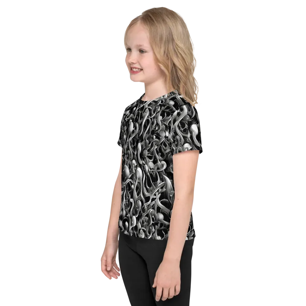 Fluid Monochrome on Kids Crew Neck T-Shirt — Left
