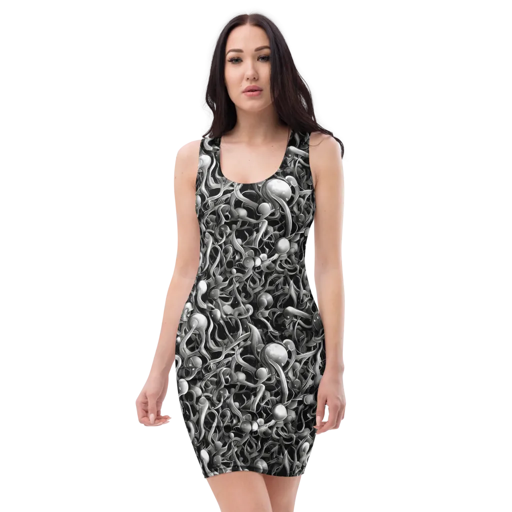 Fluid Monochrome on Bodycon Dress — Front