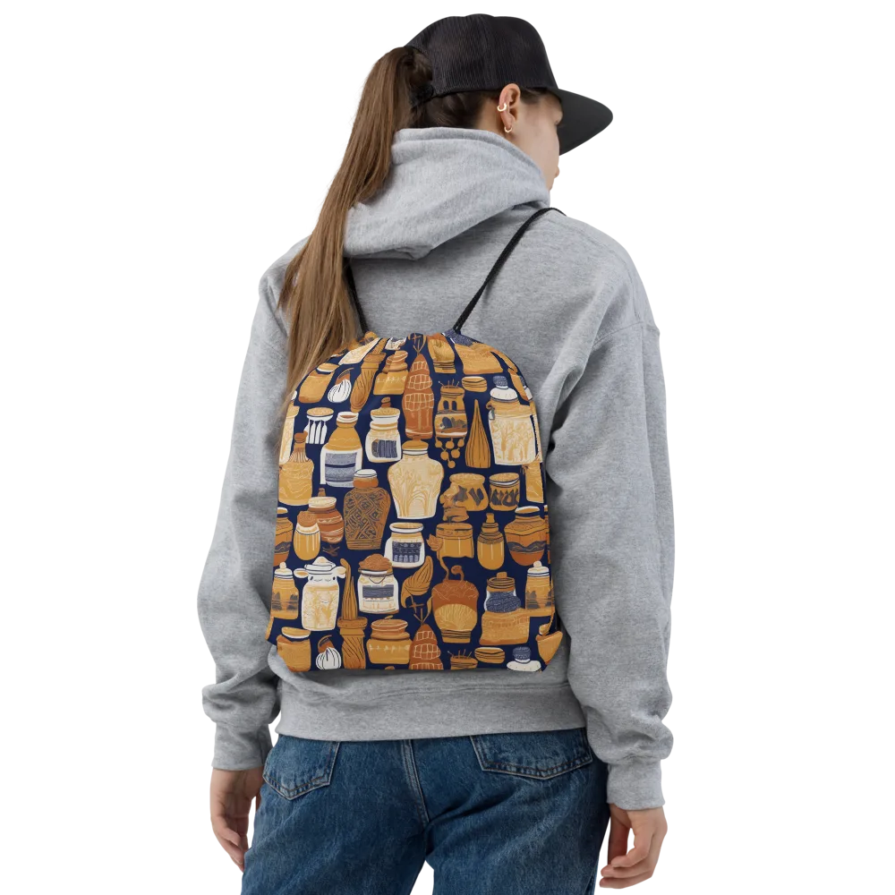 Cobalt Curio on Drawstring Bag — Front