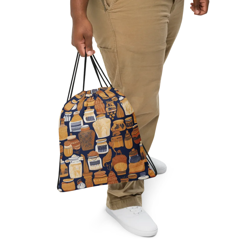 Cobalt Curio on Drawstring Bag — Front