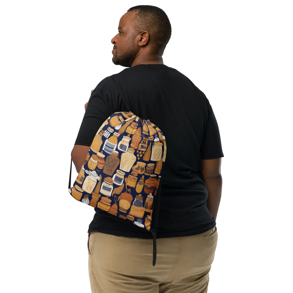 Cobalt Curio on Drawstring Bag — Front