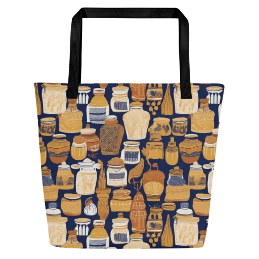 Cobalt Curio on a Large Tote Bag W/ Pocket