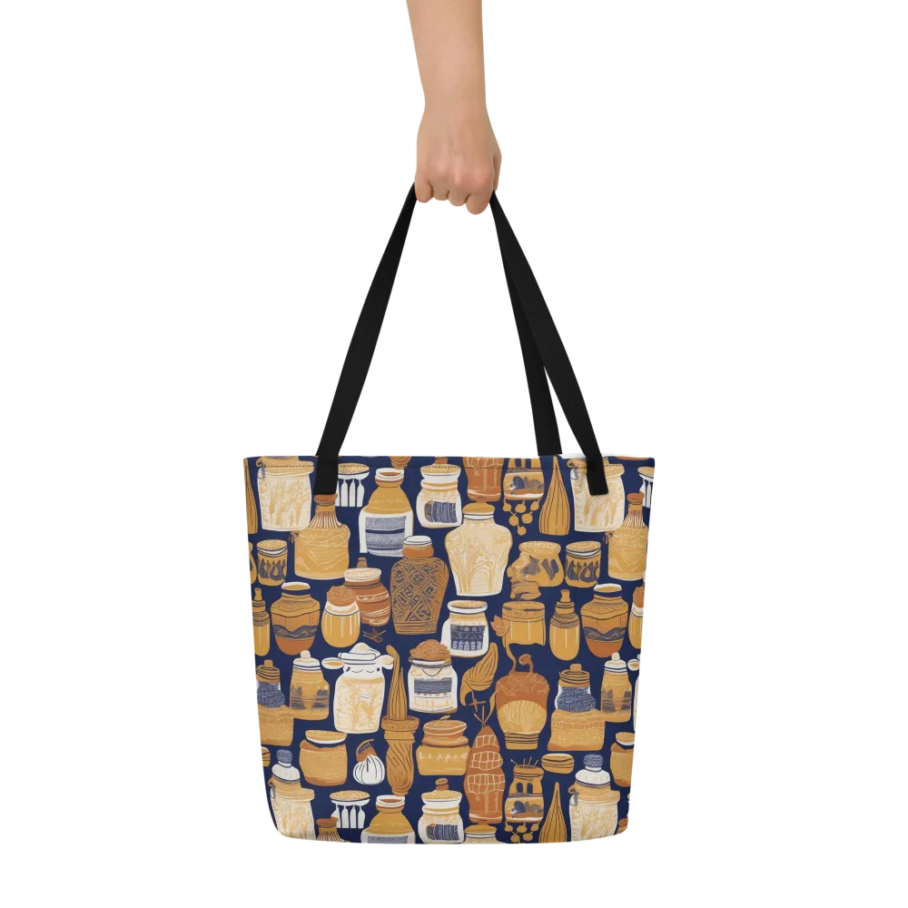 Cobalt Curio on Large Tote Bag W/ Pocket — Front