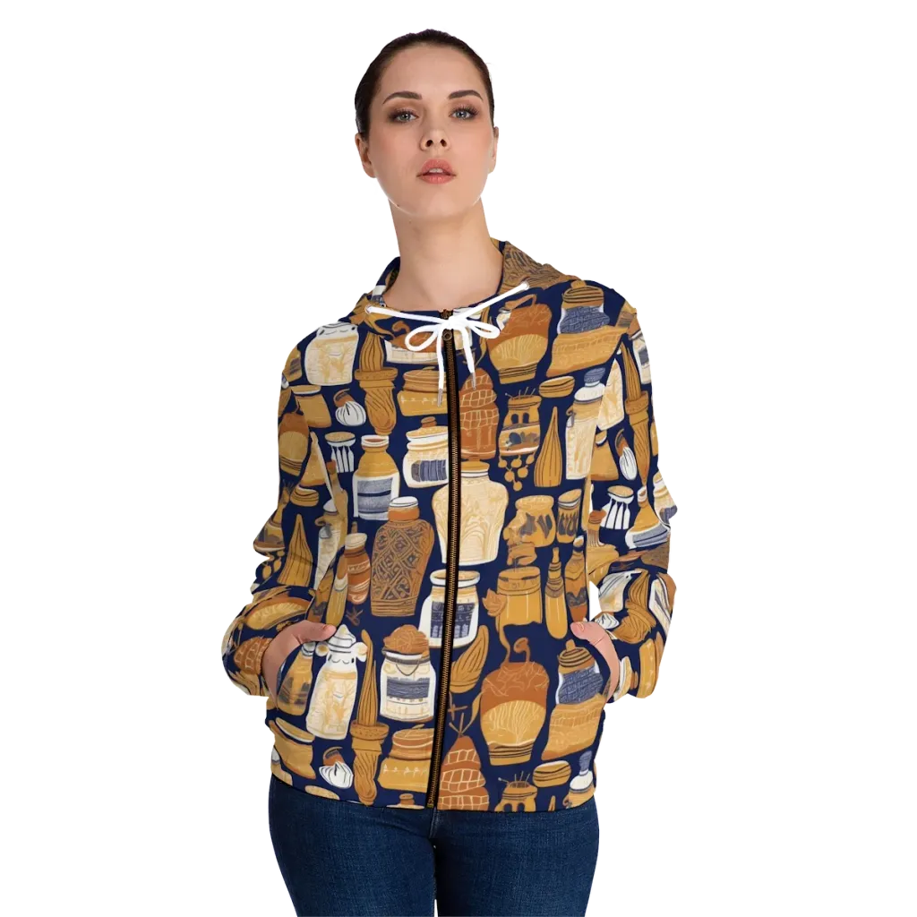 Cobalt Curio on Women's Full-Zip Hoodie — Front On Person