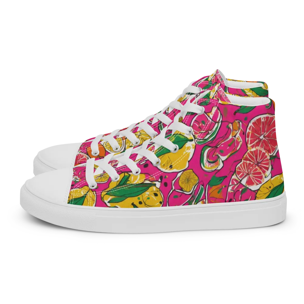 Pink Lemonade on Men's High Top Canvas Shoes — Left