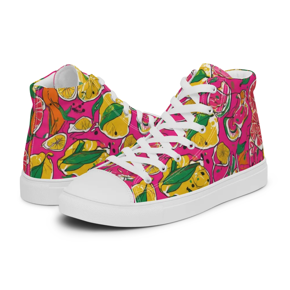 Pink Lemonade on Men's High Top Canvas Shoes — Left