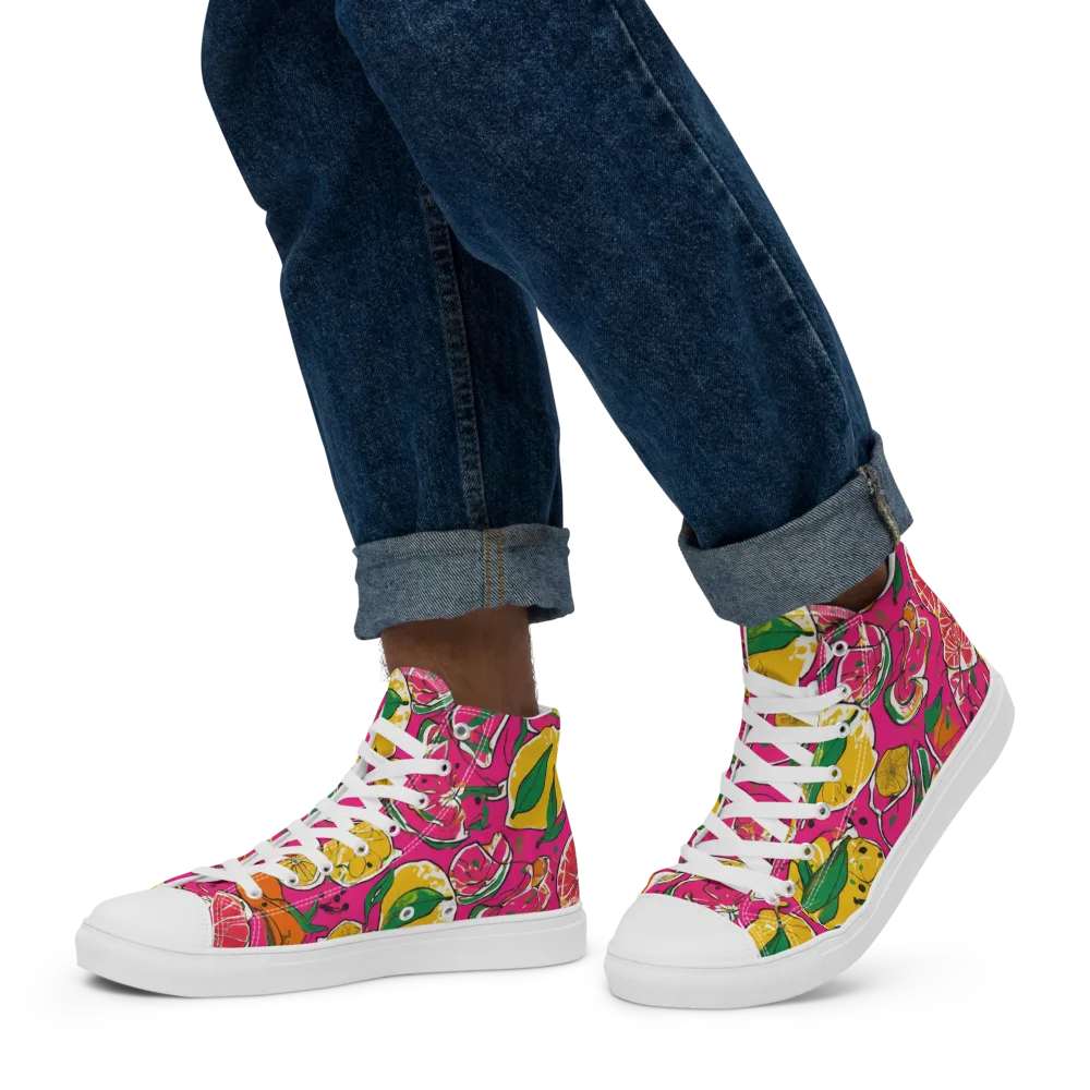 Pink Lemonade on Men's High Top Canvas Shoes — Left