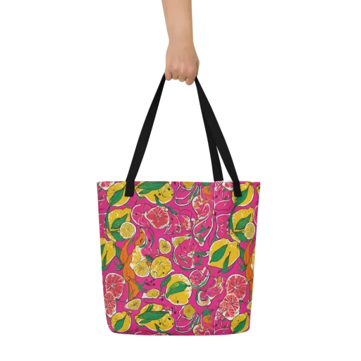 Pink Lemonade on a Large Tote Bag W/ Pocket