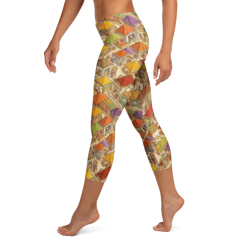 Market of Many Colors on Capri Leggings — Left