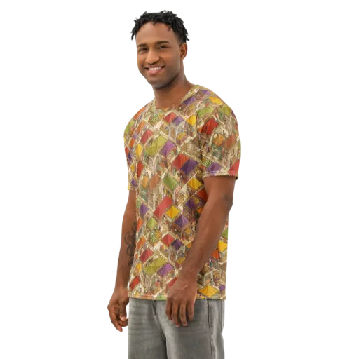 Market of Many Colors on a Men's Cotton Crew Neck T-Shirt
