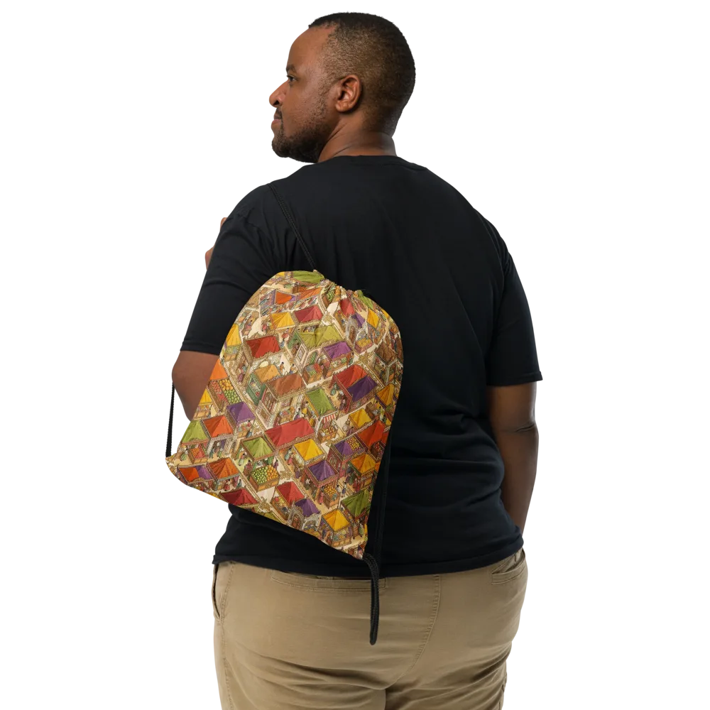 Market of Many Colors on Drawstring Bag — Front