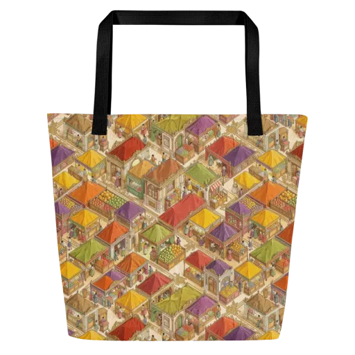 Market of Many Colors on a Large Tote Bag W/ Pocket
