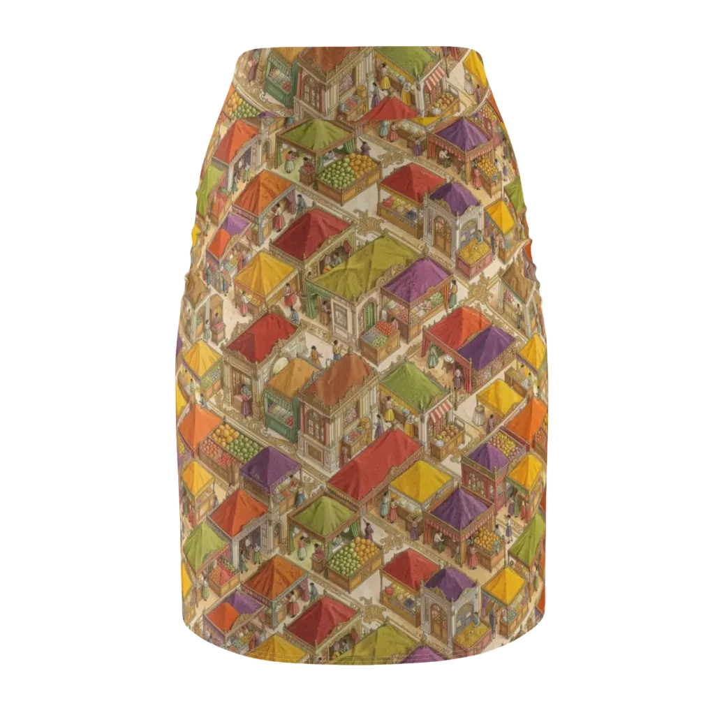 Market of Many Colors on Pencil Skirt — Back