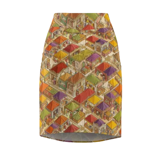 Market of Many Colors on a Pencil Skirt