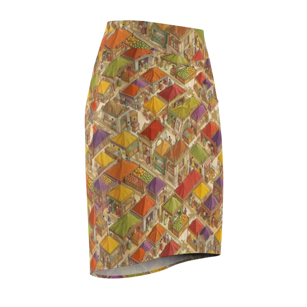 Market of Many Colors on Pencil Skirt — Front Side