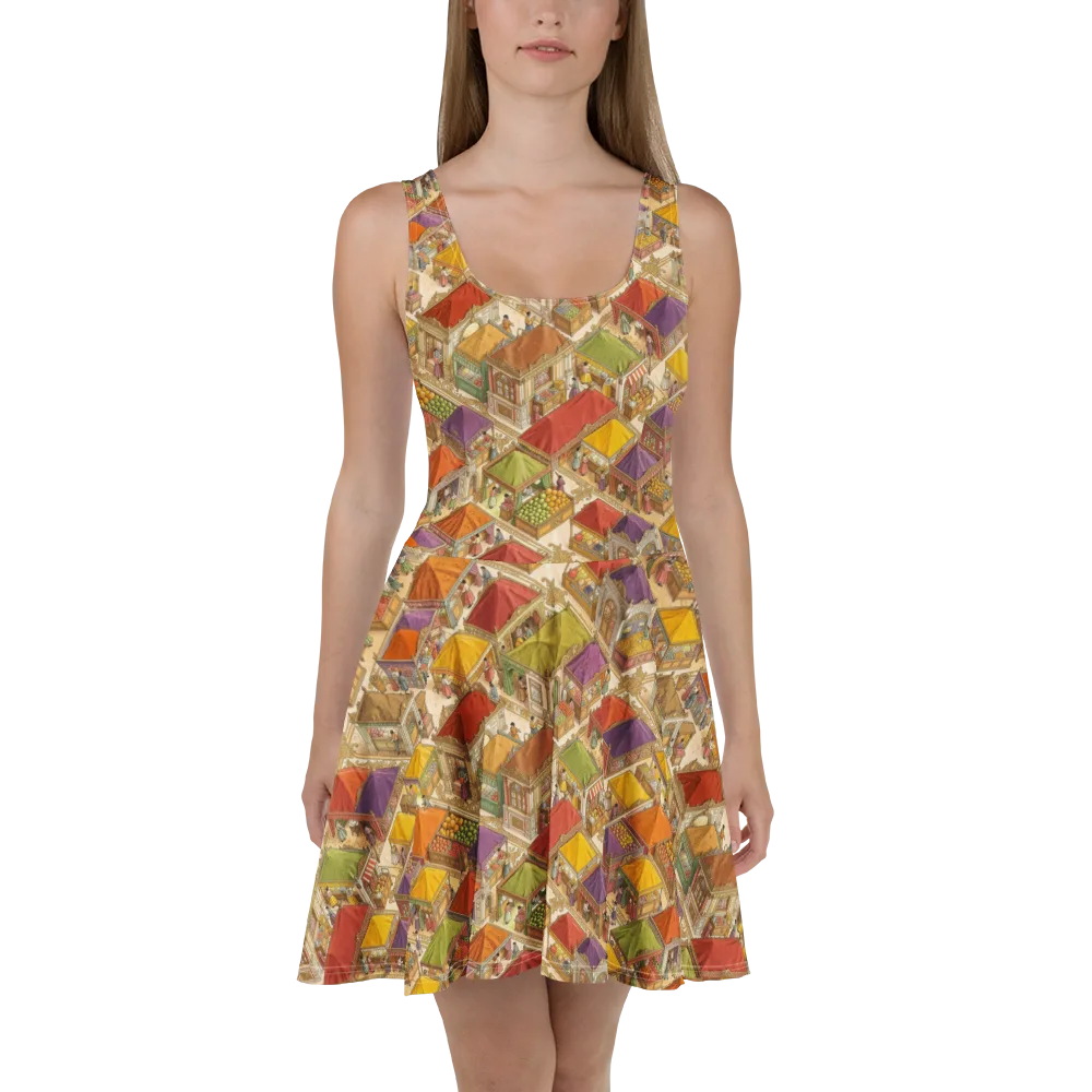 Market of Many Colors on Skater Dress — Front
