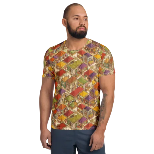 Market of Many Colors on a Men's Athletic T-Shirt