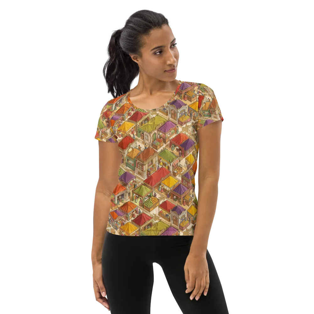 Market of Many Colors on Women's Athletic T-Shirt — Front
