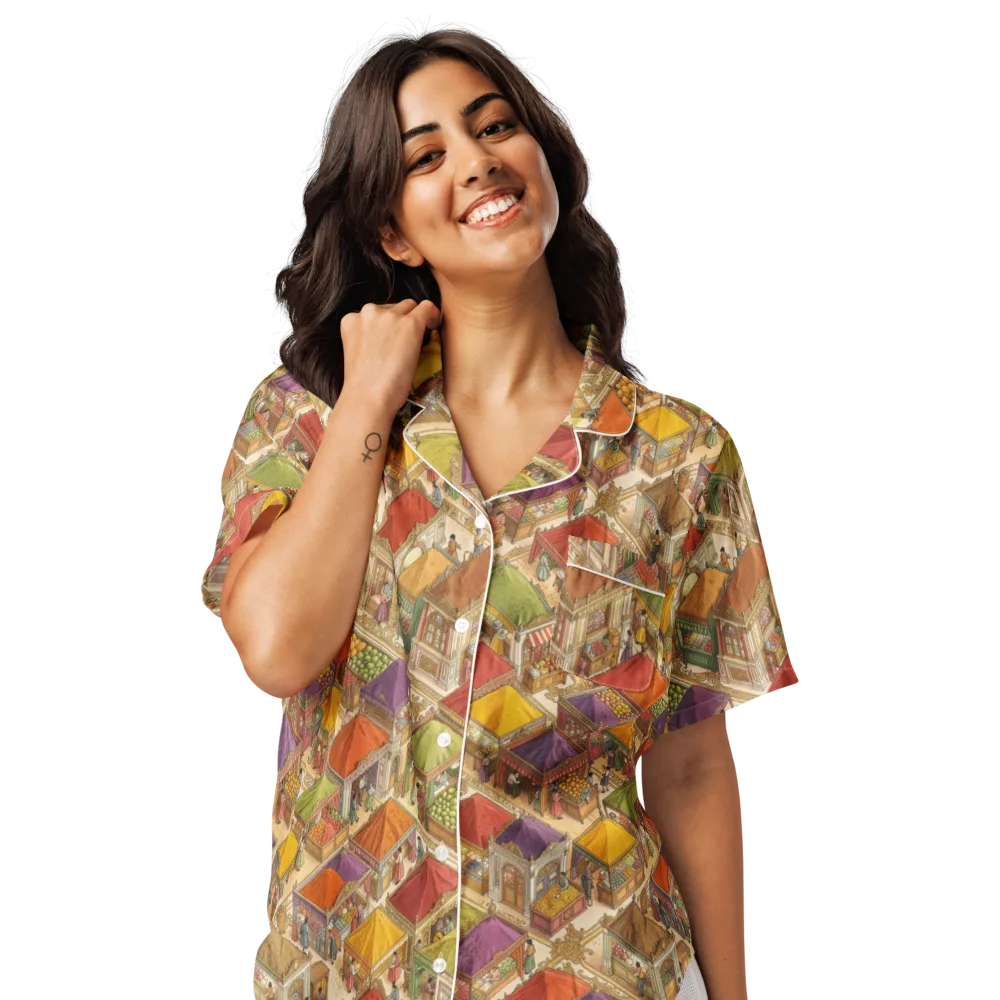 Market of Many Colors on Women's Short Sleeve Pajama Top — Front