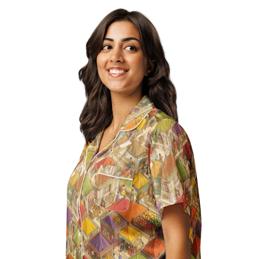 Market of Many Colors on Women's Short Sleeve Pajama Top — Left Front