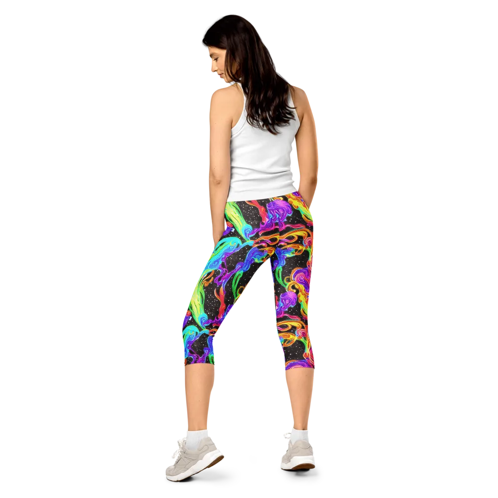 Yuan Whirls on Capri Leggings — Back