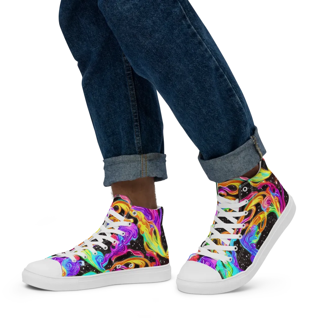 Yuan Whirls on Men's High Top Canvas Shoes — Left