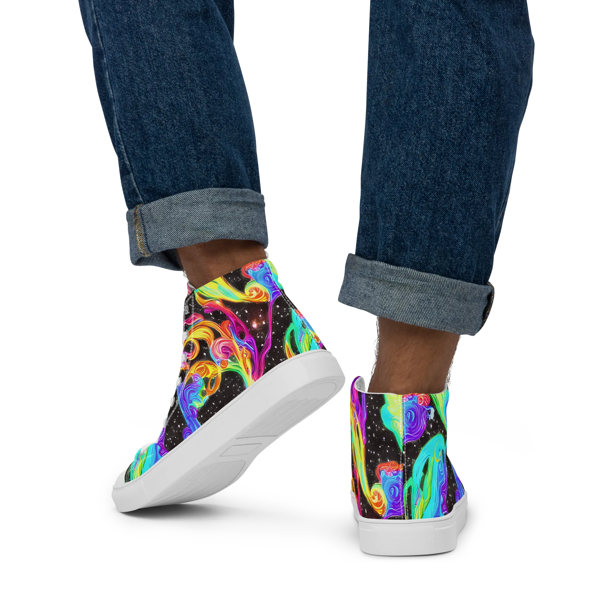 Yuan Whirls on Men's High Top Canvas Shoes — Back