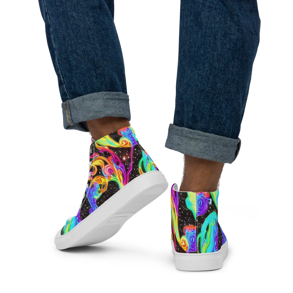 Yuan Whirls on Men's High Top Canvas Shoes — Back