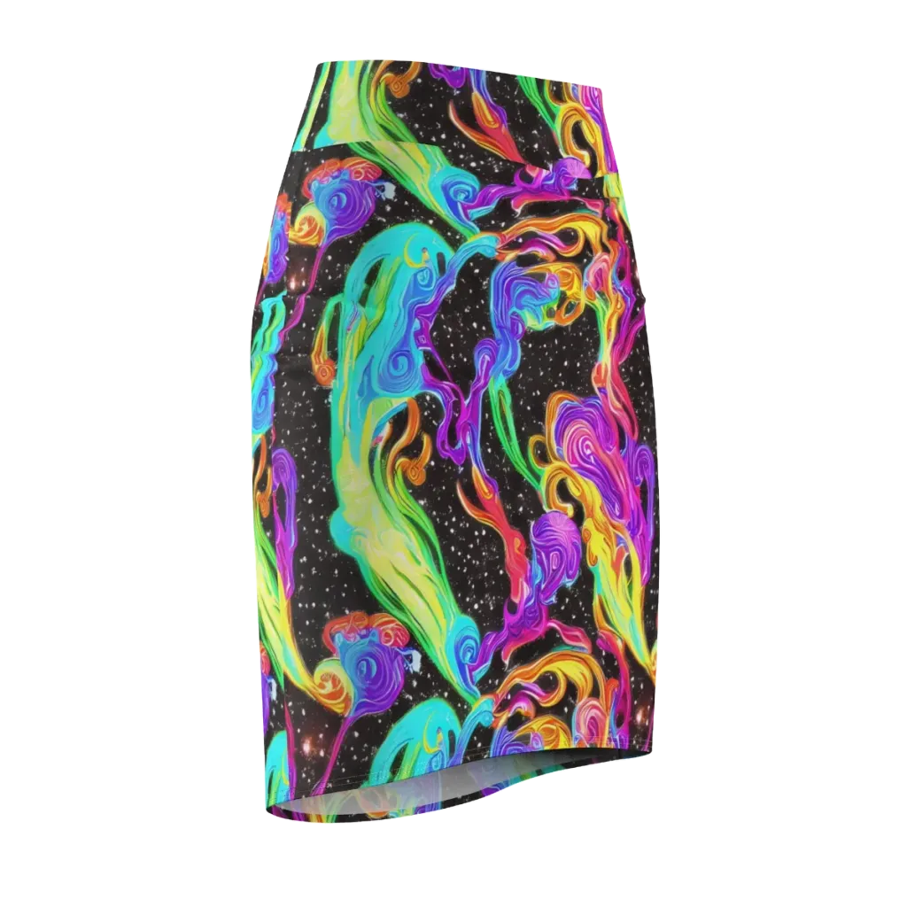 Yuan Whirls on Pencil Skirt — Front Side