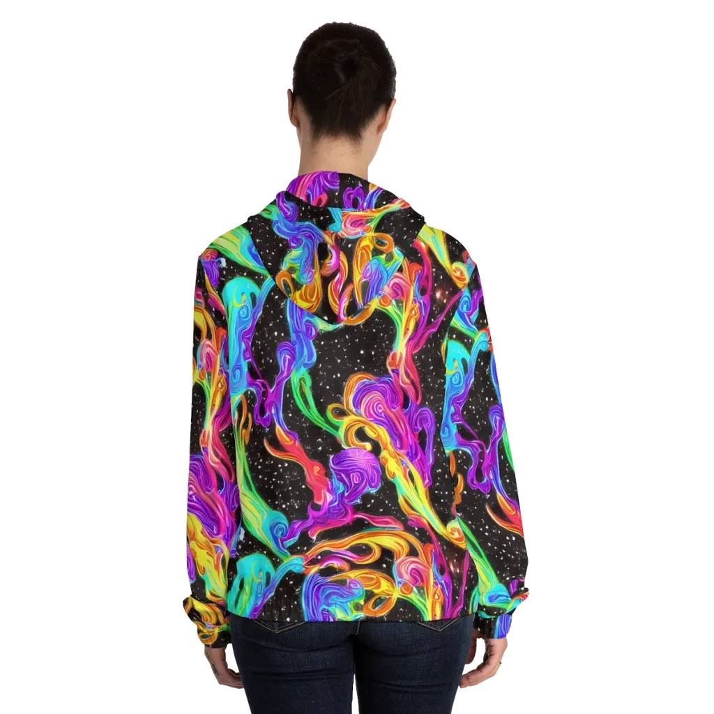 Yuan Whirls on Women's Full-Zip Hoodie — Back On Person