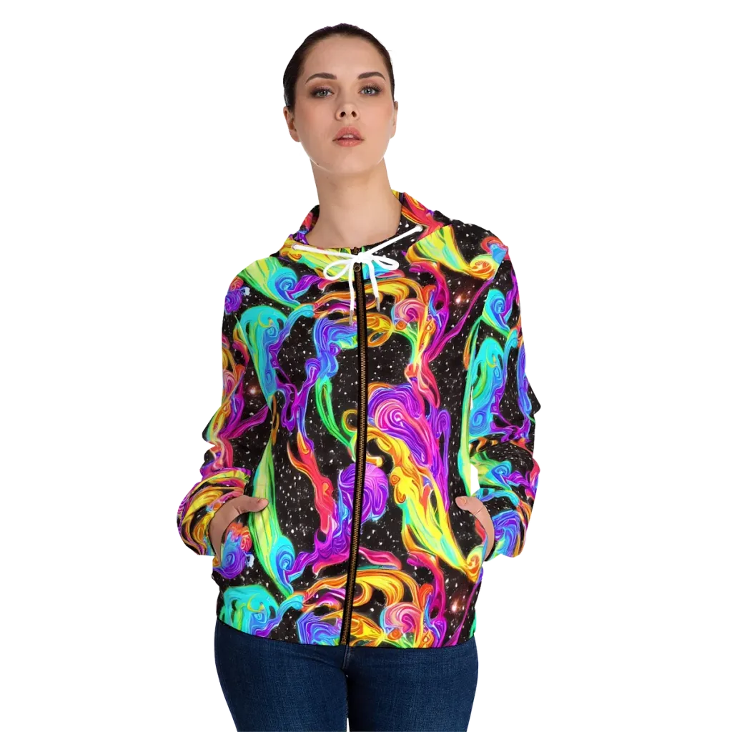 Yuan Whirls on Women's Full-Zip Hoodie — Front On Person
