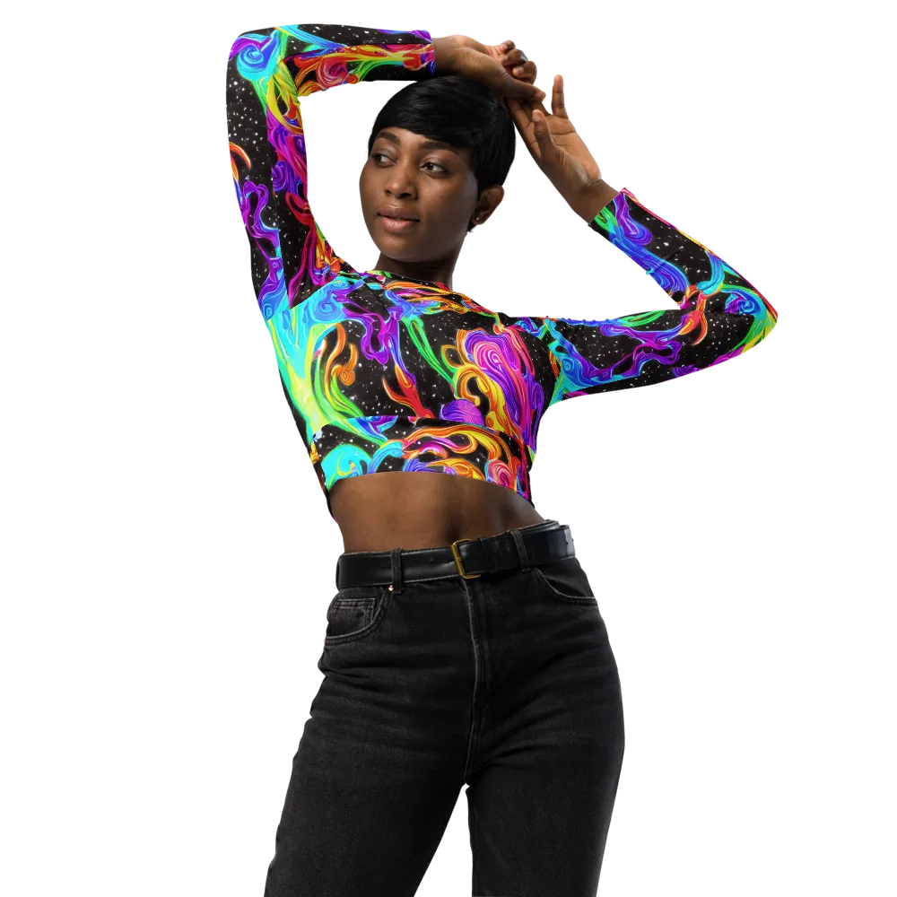Yuan Whirls on Long Sleeve Crop Top — Front