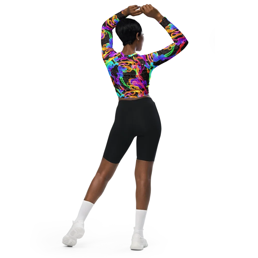 Yuan Whirls on Long Sleeve Crop Top — Back