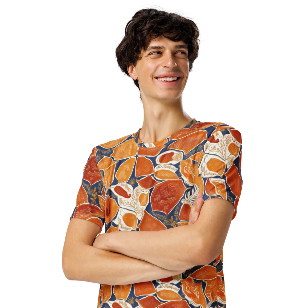 Citrus Tapestry on Men's Crew Neck T-Shirt — Left Front