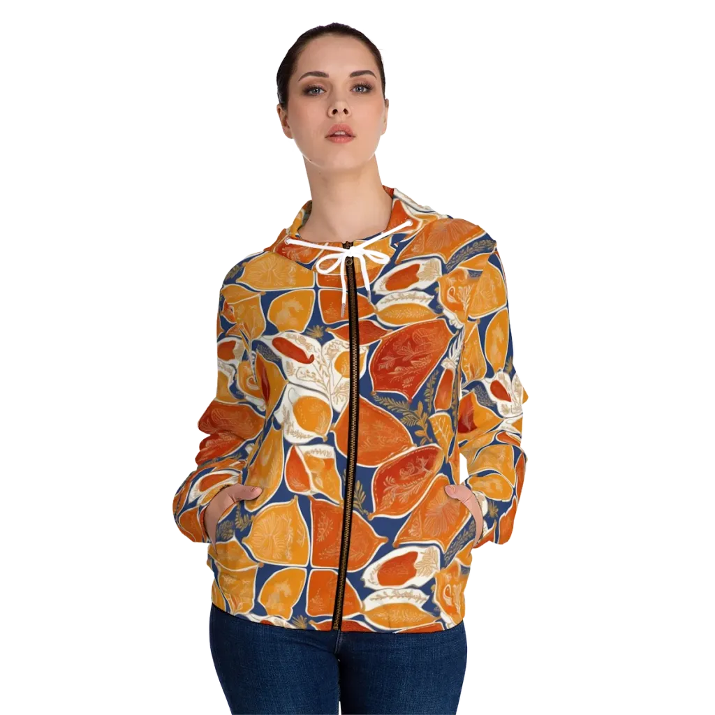 Citrus Tapestry on Women's Full-Zip Hoodie — Front On Person