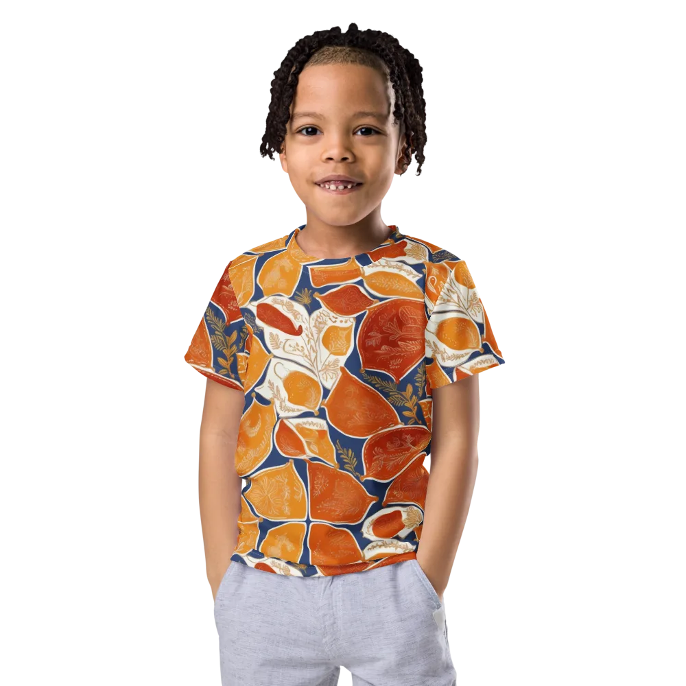 Citrus Tapestry on Kids Crew Neck T-Shirt — Front