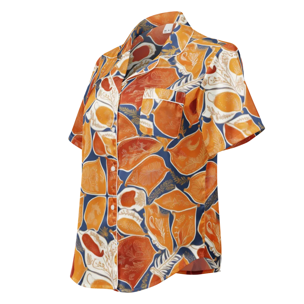 Citrus Tapestry on Women's Short Sleeve Pajama Top — Left Front