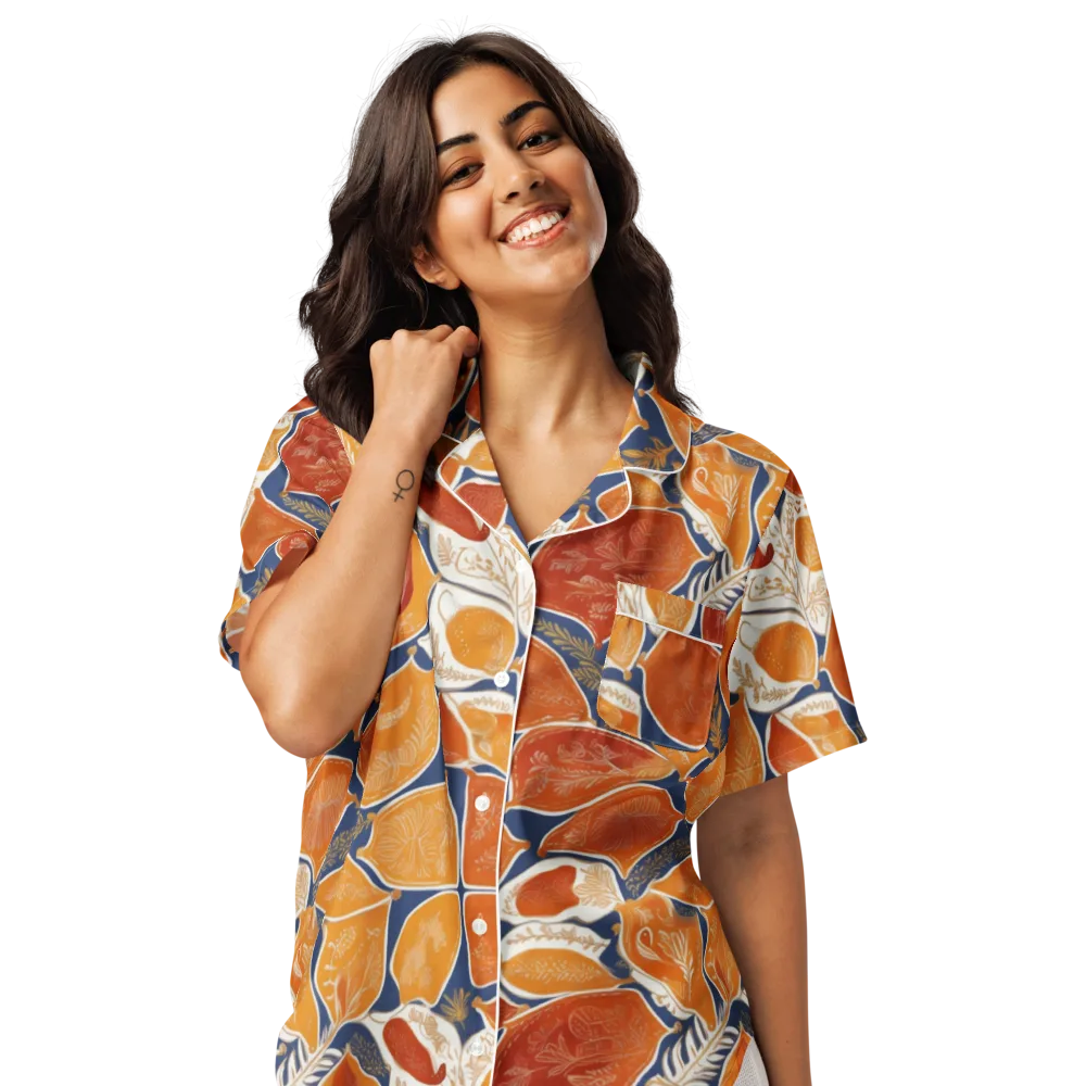 Citrus Tapestry on Women's Short Sleeve Pajama Top — Front