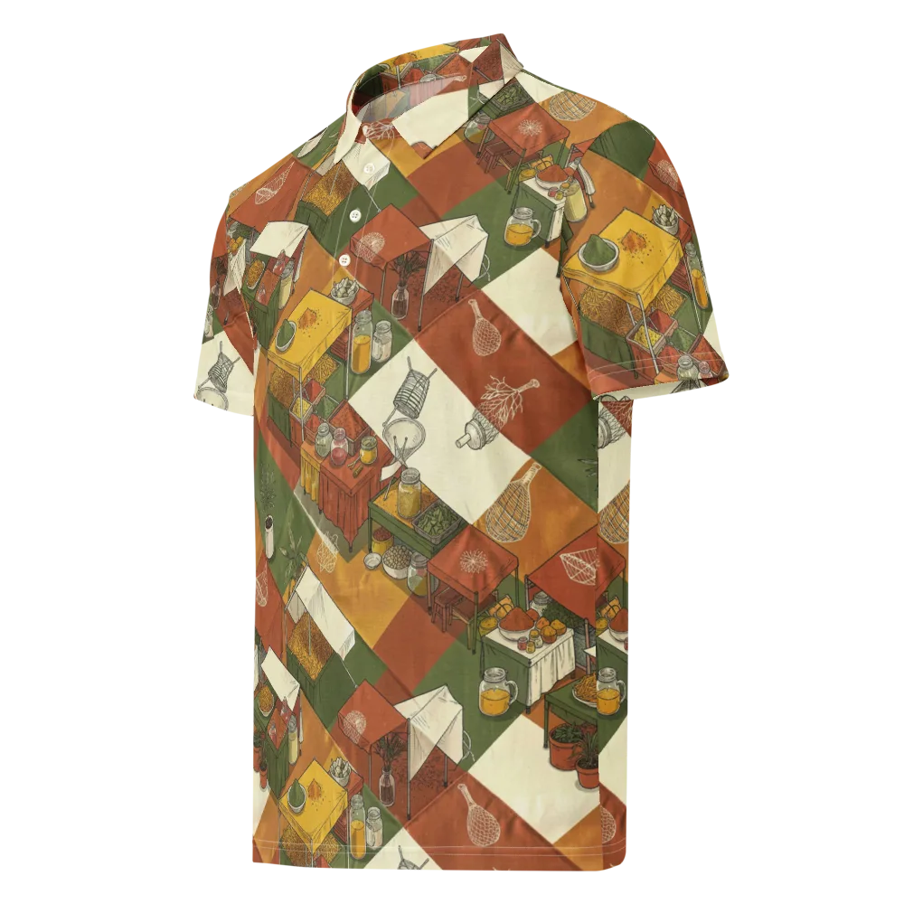 Bazaar Geometry on Men's Slim Fit Polo Shirt — Left Front
