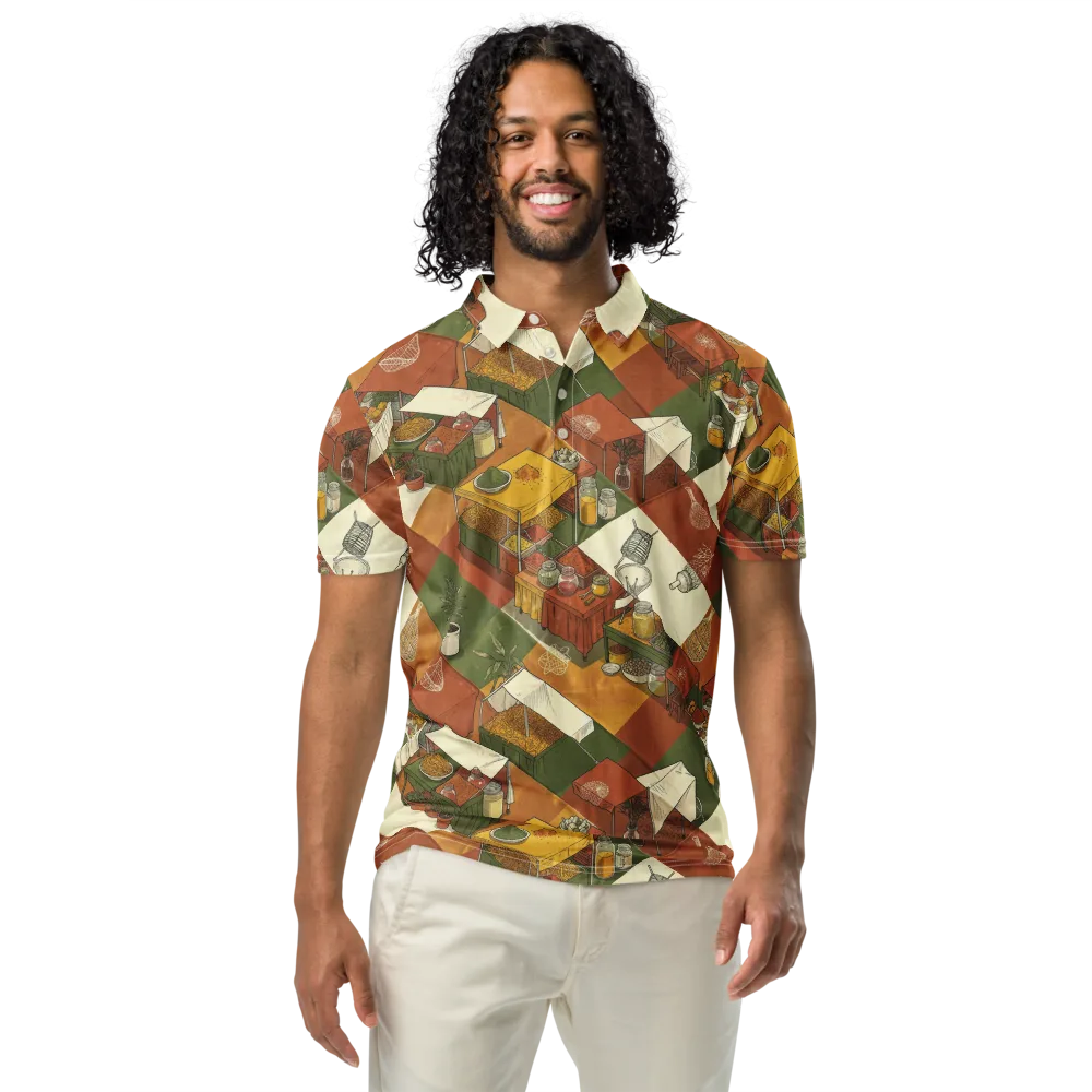 Bazaar Geometry on Men's Slim Fit Polo Shirt — Front