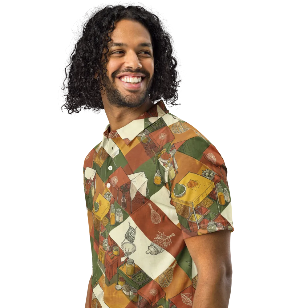 Bazaar Geometry on Men's Slim Fit Polo Shirt — Left Front