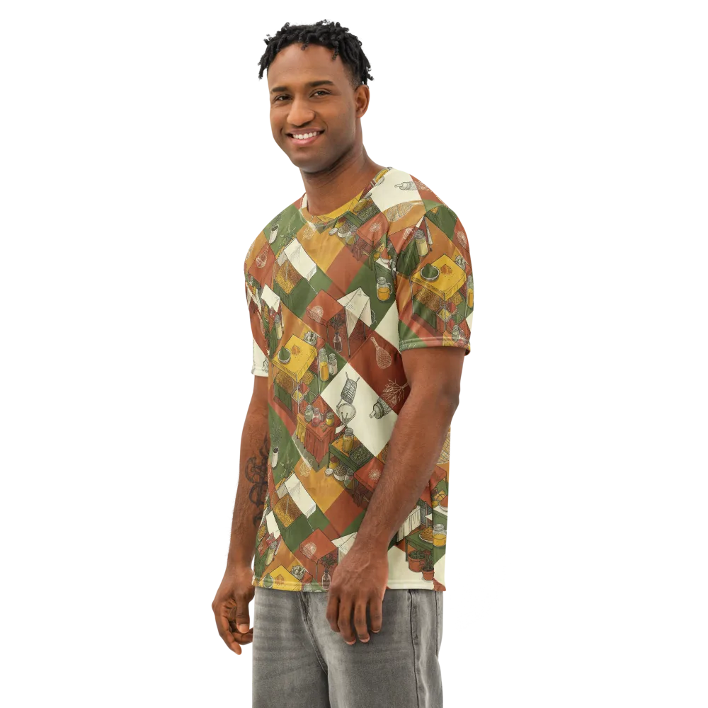Bazaar Geometry on Men's Cotton Crew Neck T-Shirt — Left Front