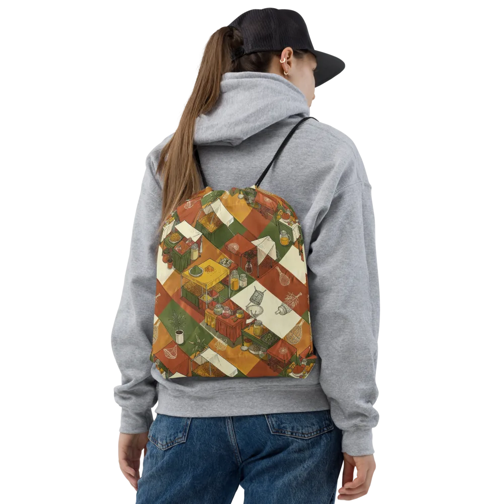 Bazaar Geometry on Drawstring Bag — Front