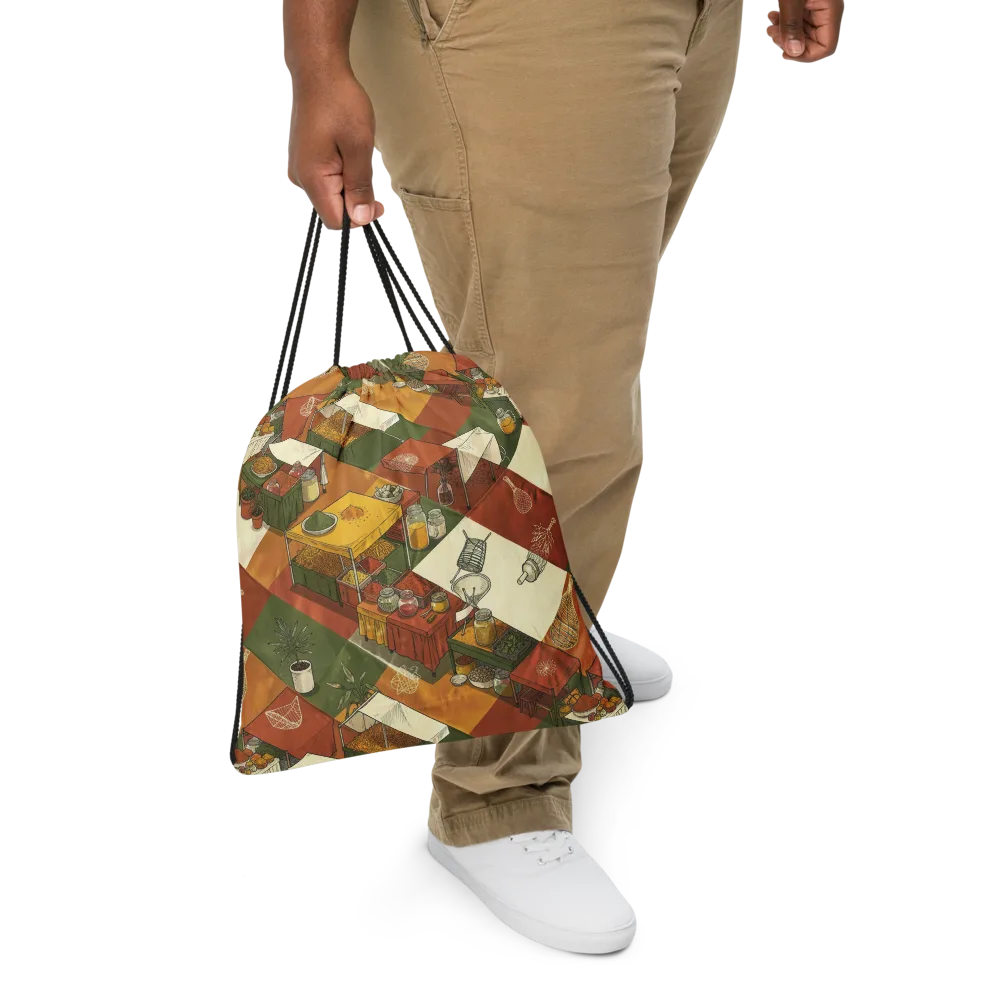 Bazaar Geometry on Drawstring Bag — Front