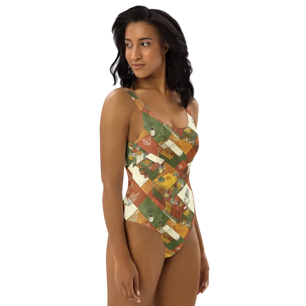 Bazaar Geometry on One-Piece Swimsuit — Right