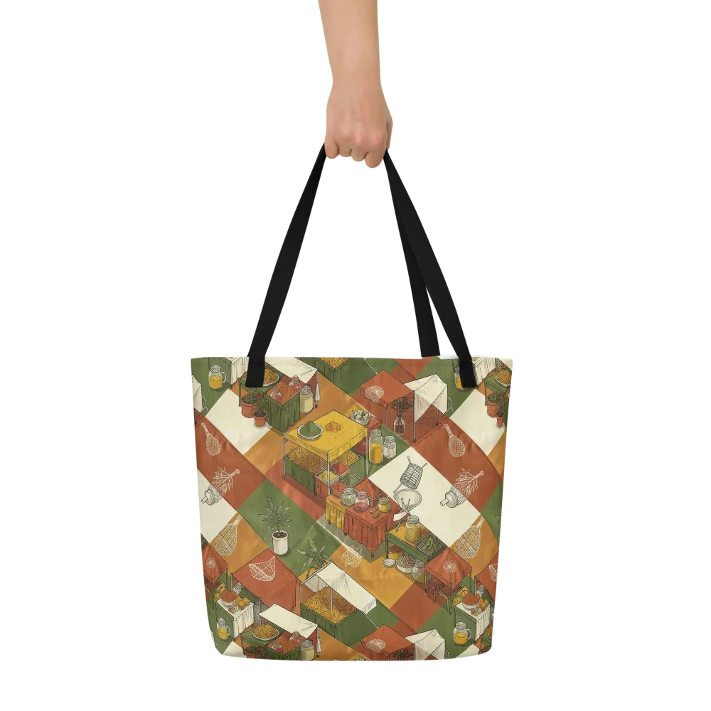 Bazaar Geometry on Large Tote Bag W/ Pocket — Front