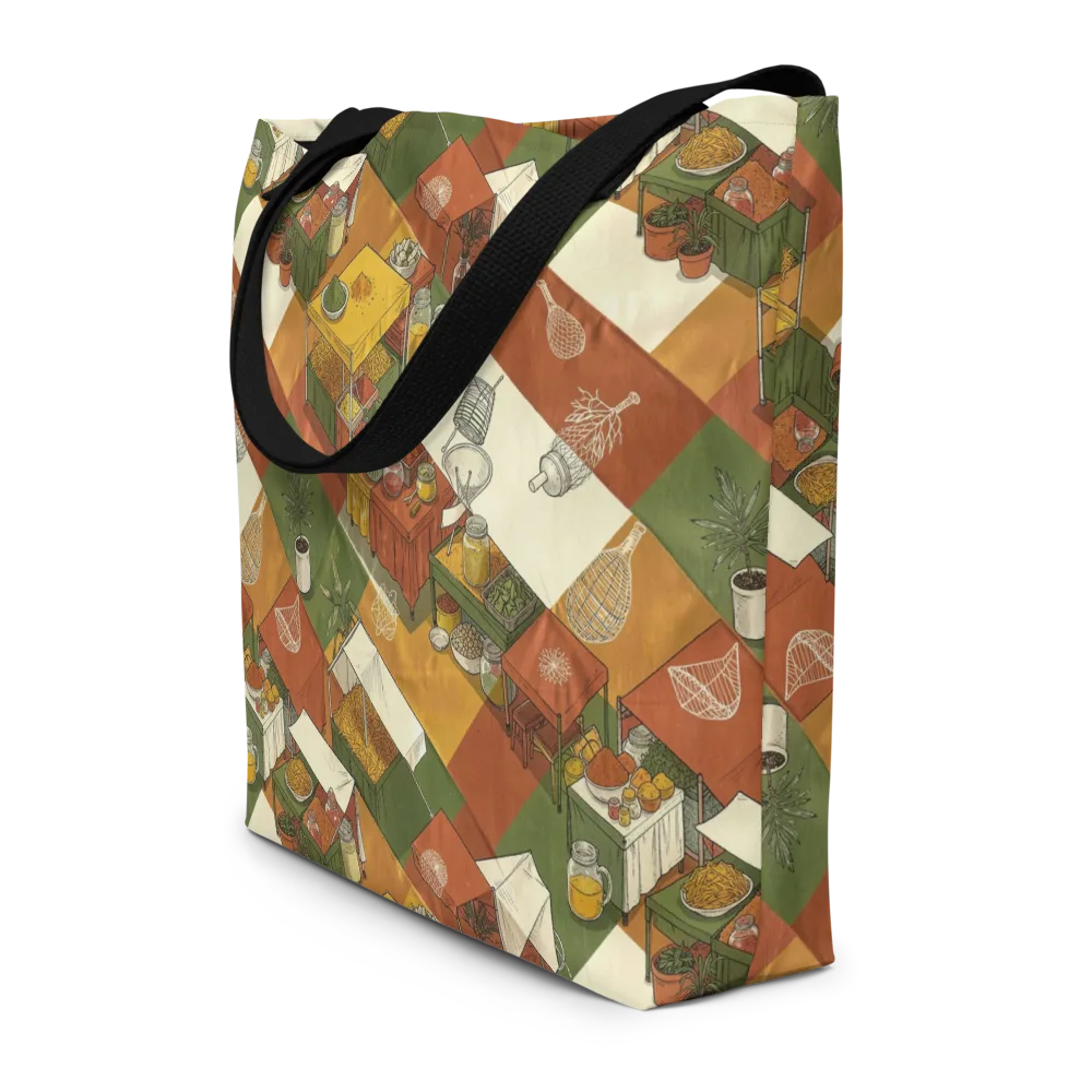 Bazaar Geometry on Large Tote Bag W/ Pocket — Front