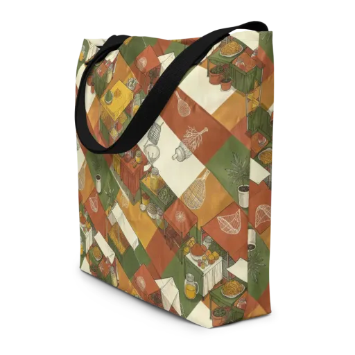 Bazaar Geometry on a Large Tote Bag W/ Pocket