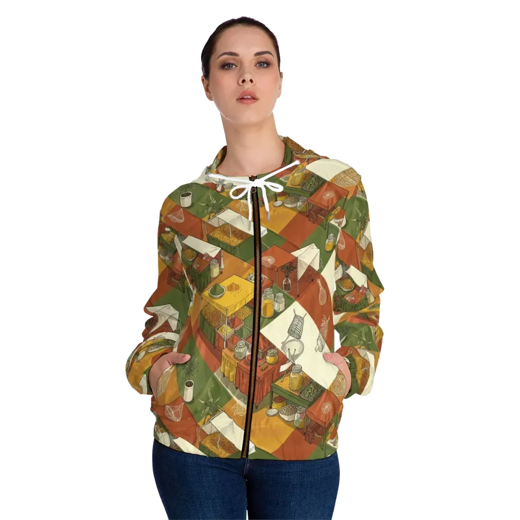 Bazaar Geometry on Women's Full-Zip Hoodie — Front On Person
